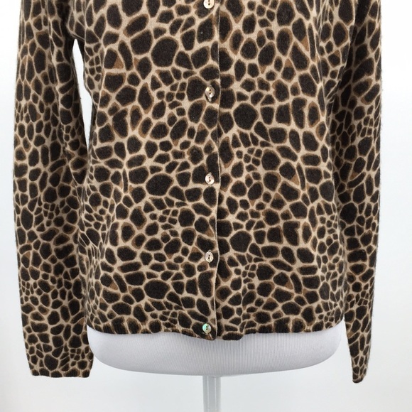 Ann Taylor Brown Animal Print Knit Cardigan Womens XS Merino Wool Sweater Angora - Picture 3 of 12